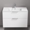 Wall Mounted Bathroom Vanity, Modern, Glossy White, 36 Inch, Chrome Handles